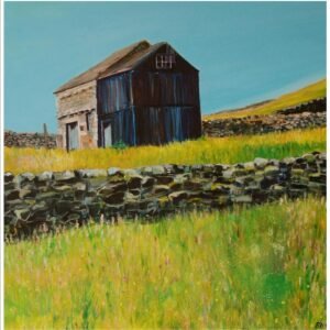 Blue barn Swaledale Yorkshire Dales art print Muker Keld wildflower meadows Coast to Coast Pennine Way