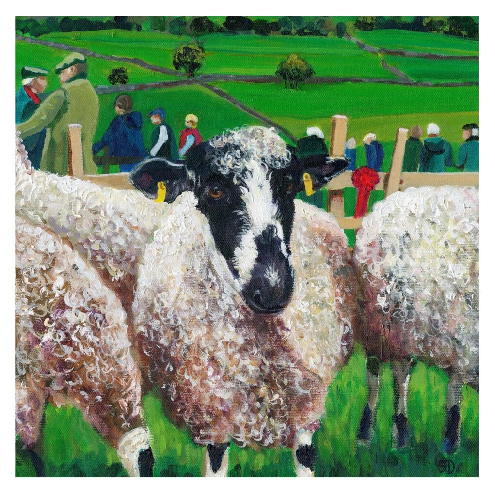 agricultural show art print Yorkshire Dales sheep waiting to be judged livestock rural life scene