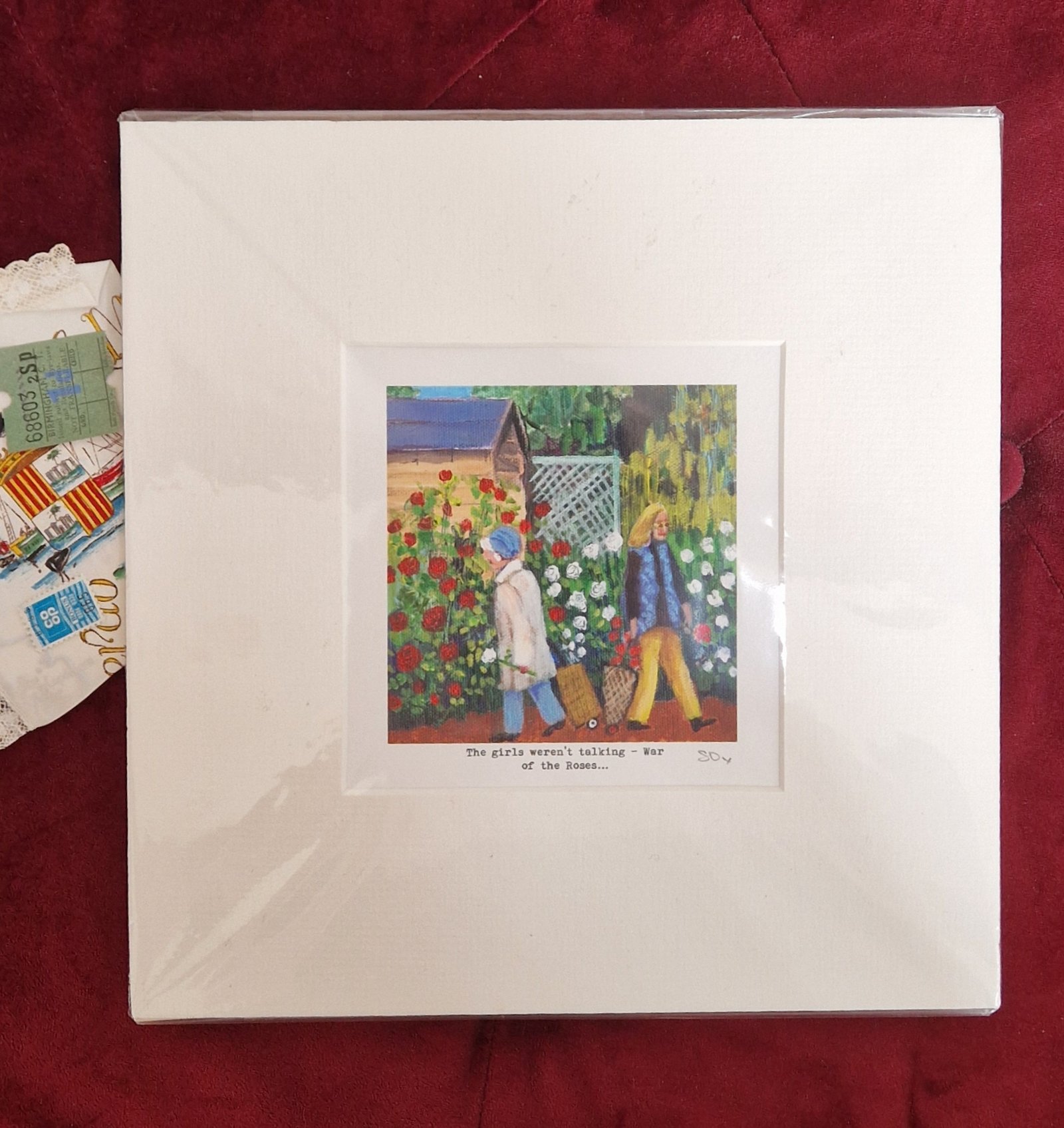 War of the Roses signed giclée print by Sue Dewhurst in a cream archival acid-free 25cm x 25cm mount