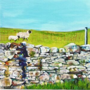 Swaledale sheep and lamb dry stone wall Yorkshire Dales spring landscape art print