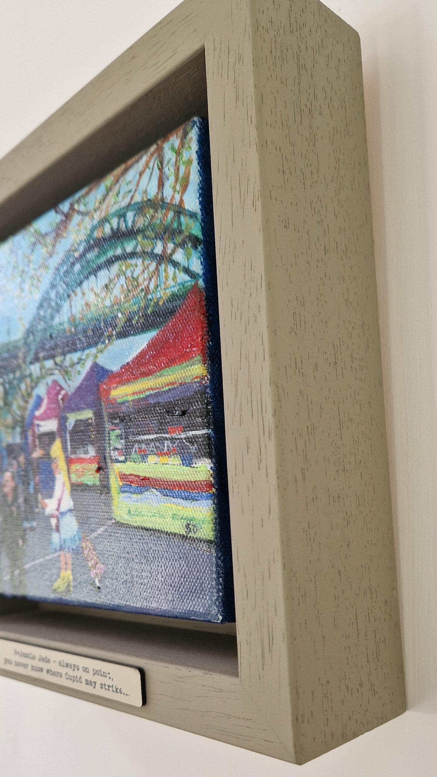 Framed Owd Lass painting V*Jazzle Jade by contemporary British artist Sue Dewhurst