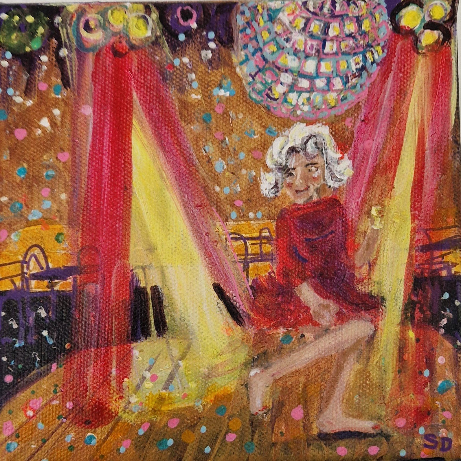 Close-up of Bridie original 1970s character painting by Sue Dewhurst