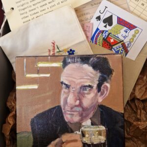 Harry original character painting in a found Relic Box by Sue Dewhurst