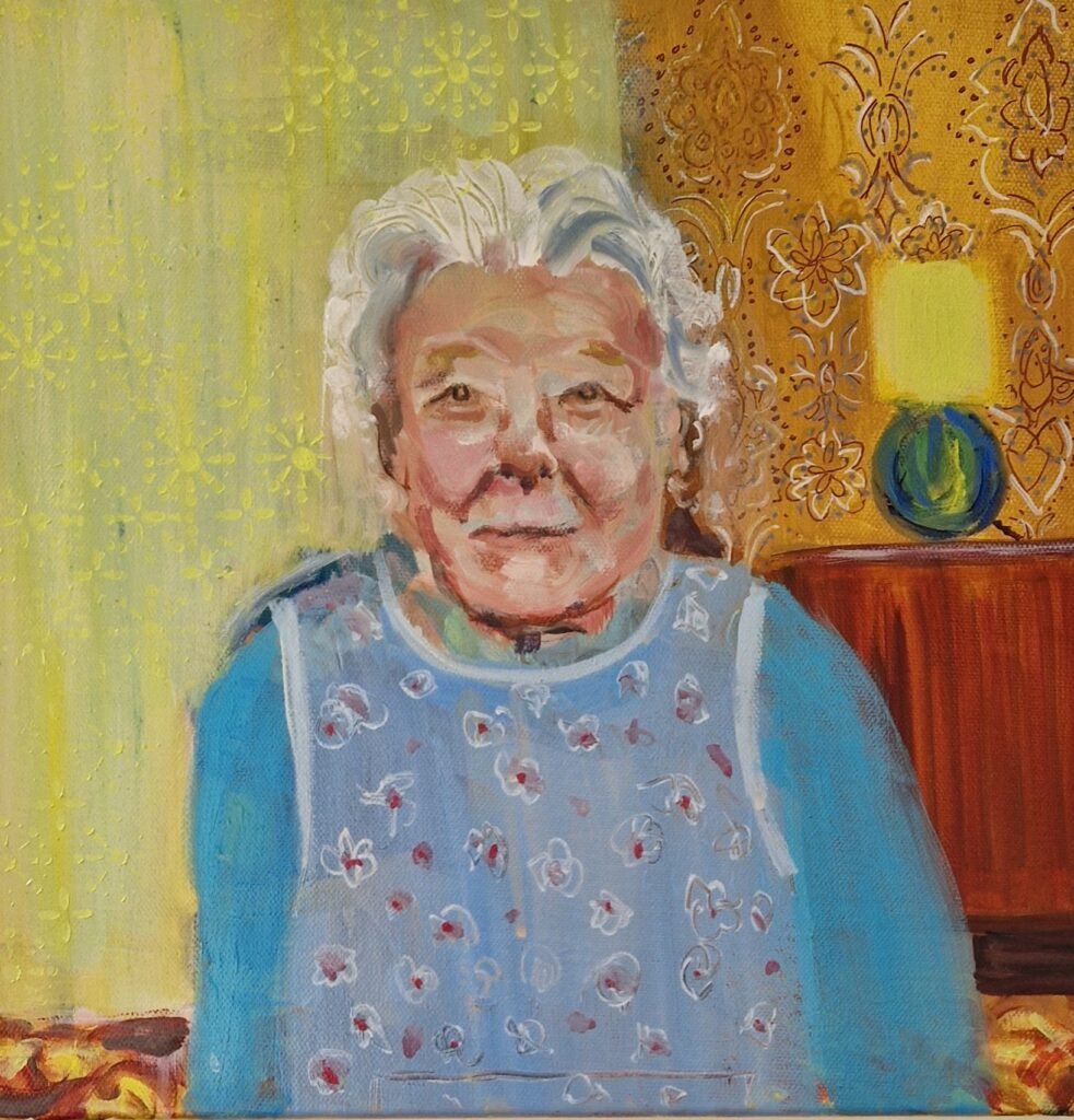 Jeannie original character painting from the Flat Series by Northern figurative artist Sue Dewhurst
