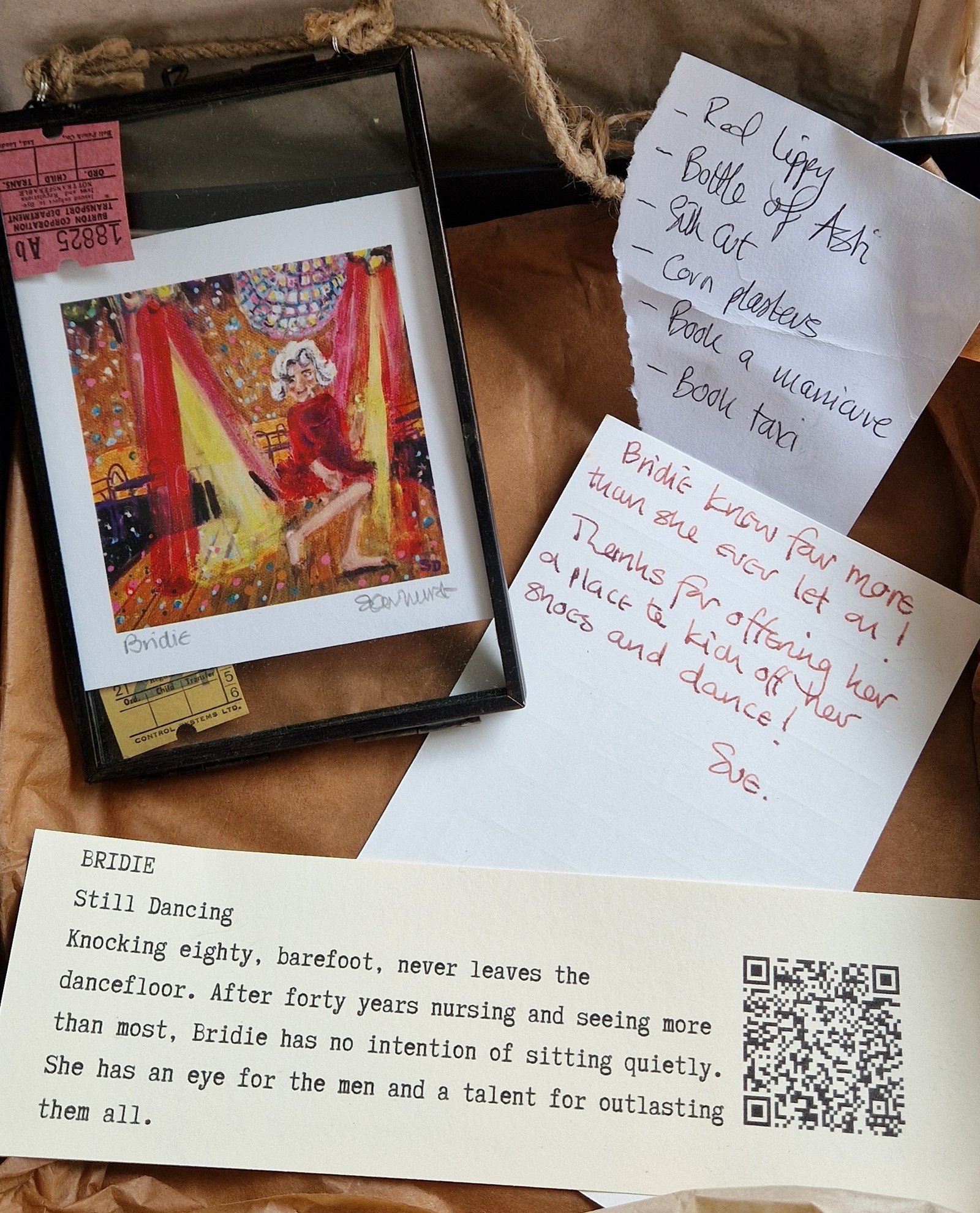Back story for Bridie Dancing Queen character art print by Sue Dewhurst