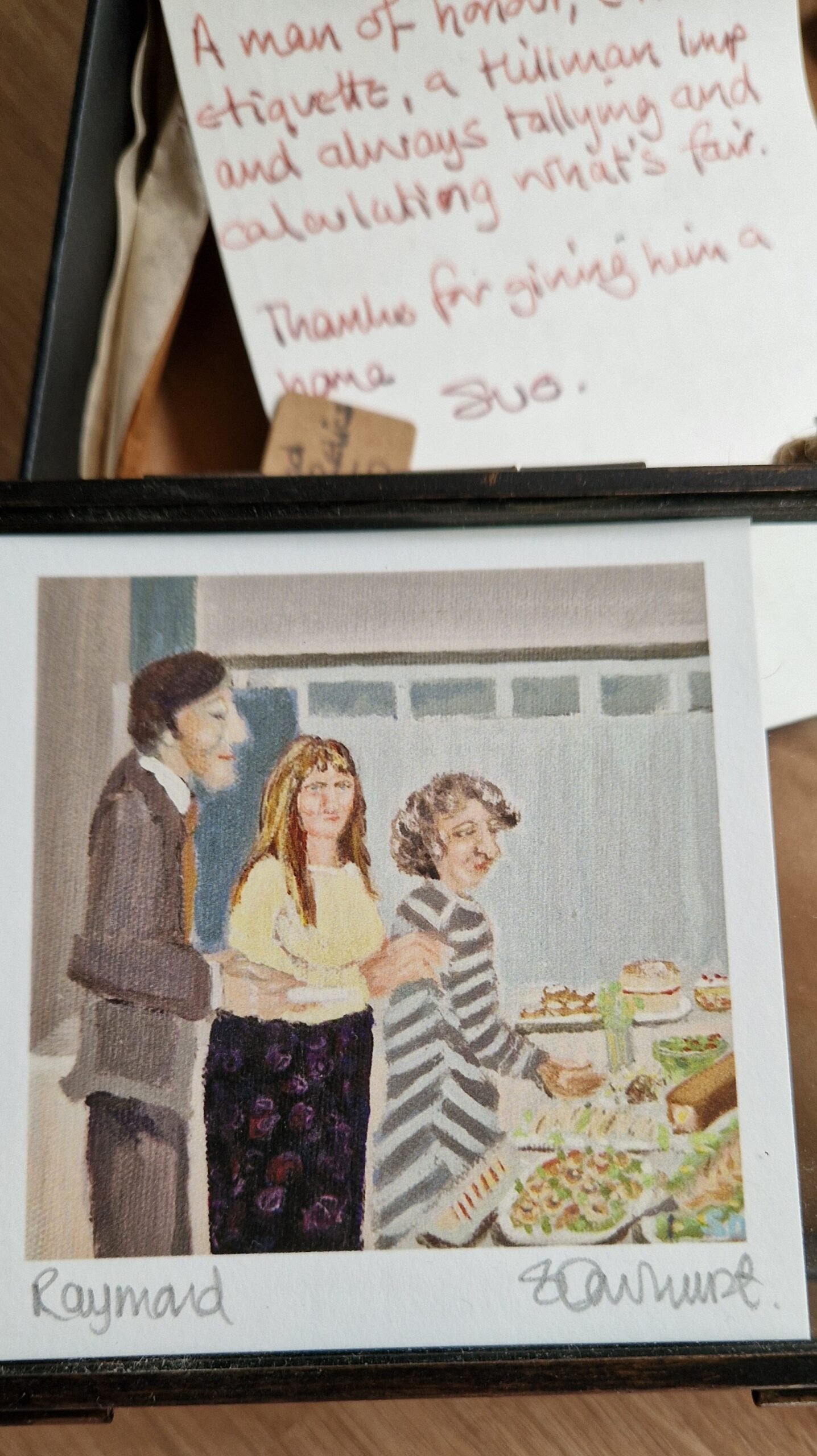 Raymond at the Buffet signed buffet character art print by Sue Dewhurst