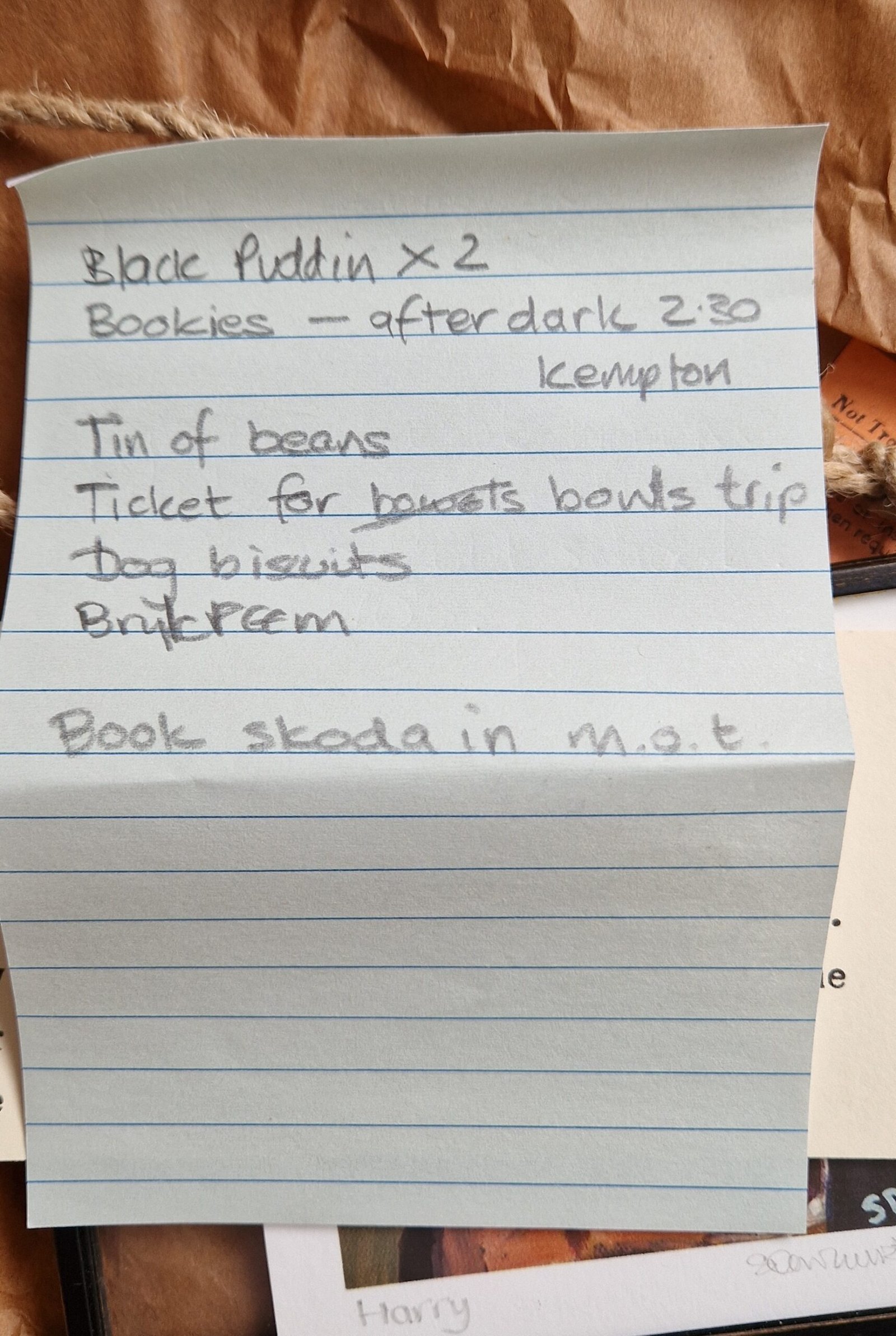 Harry Little Relic handwritten to-do list from his imagined working life
