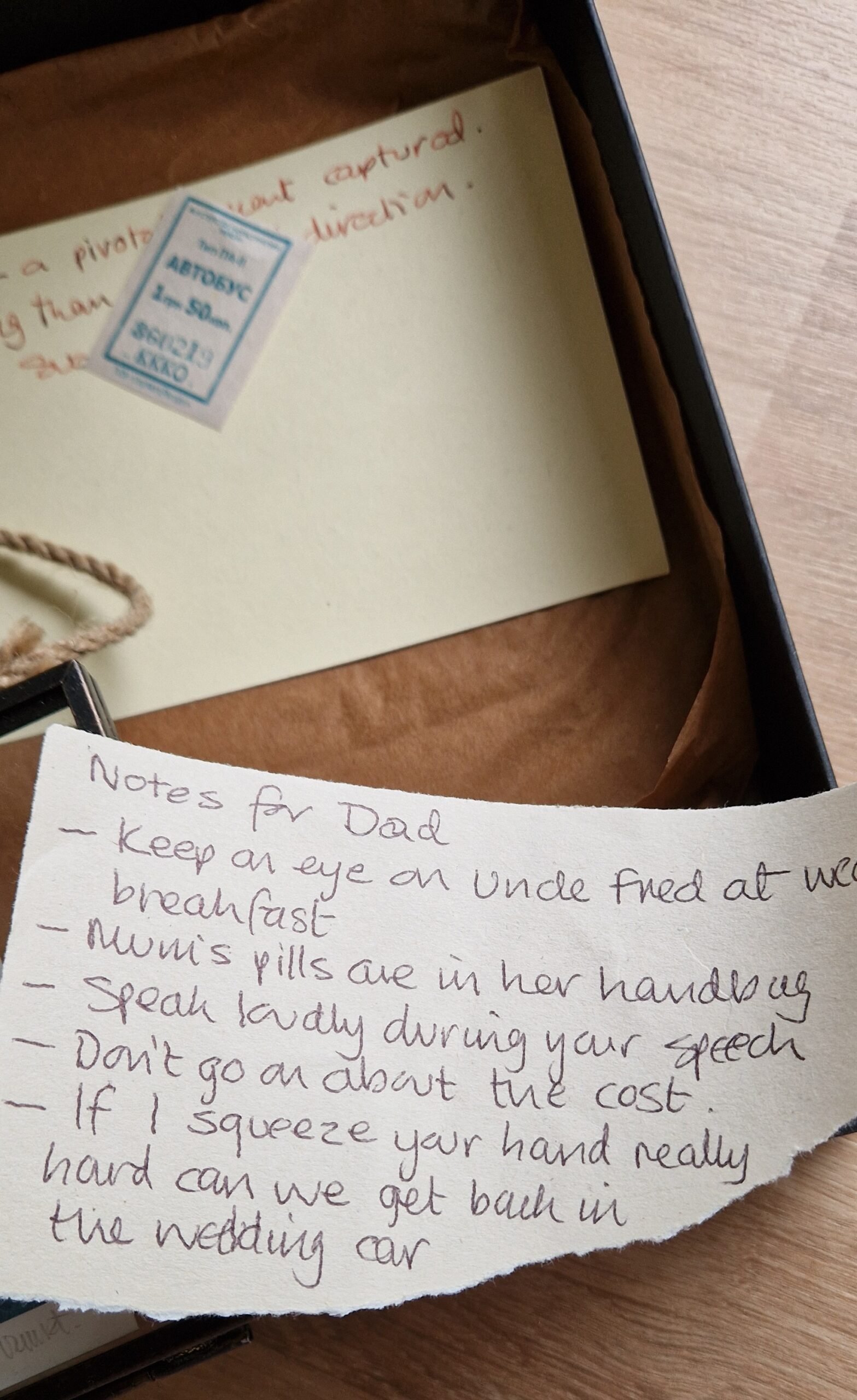 Wedding ephemera and handwritten note from Jean in The Nervous Arrival Little Relic