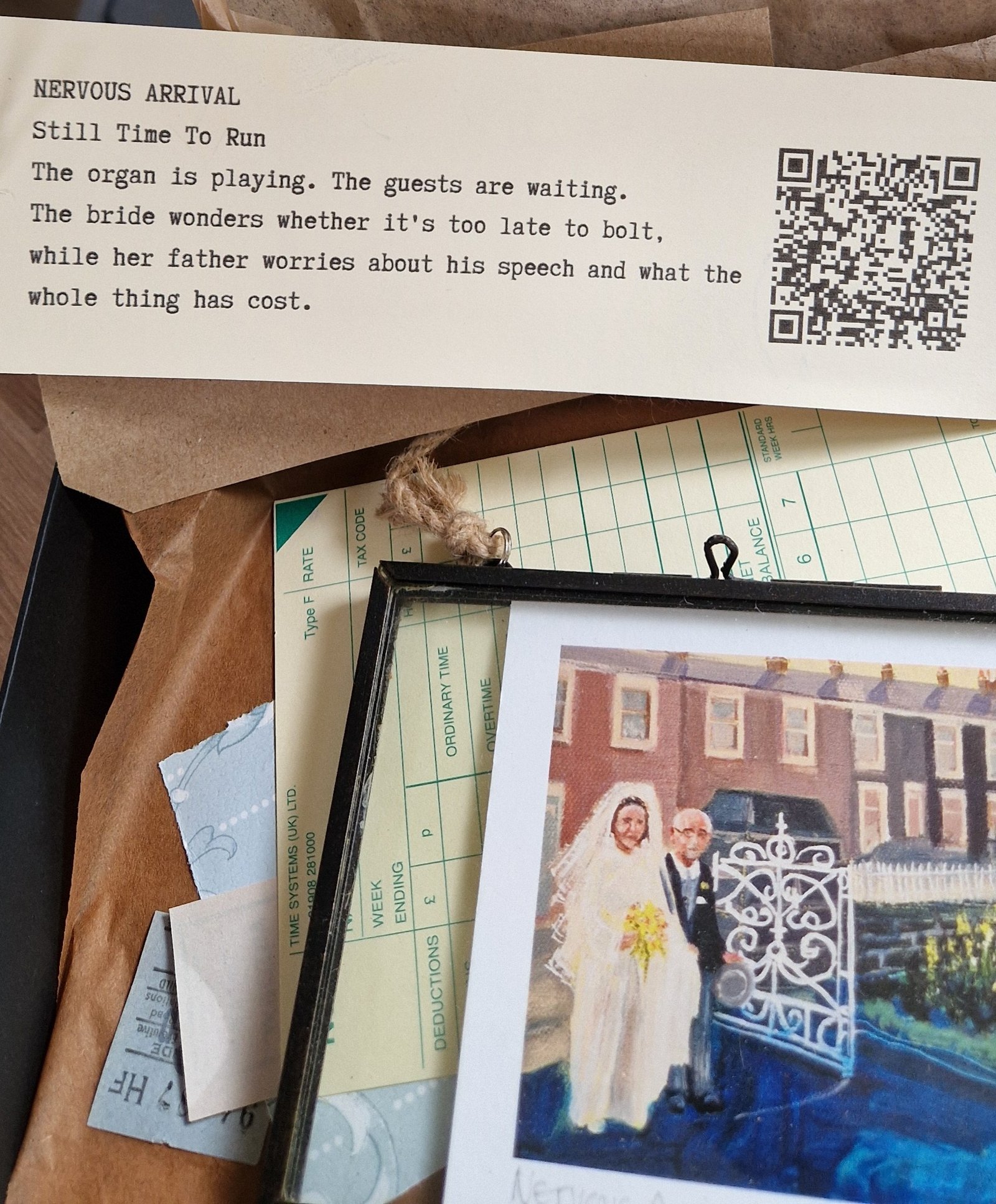 Back story for The Nervous Arrival Little Relic wedding character print by Sue Dewhurst