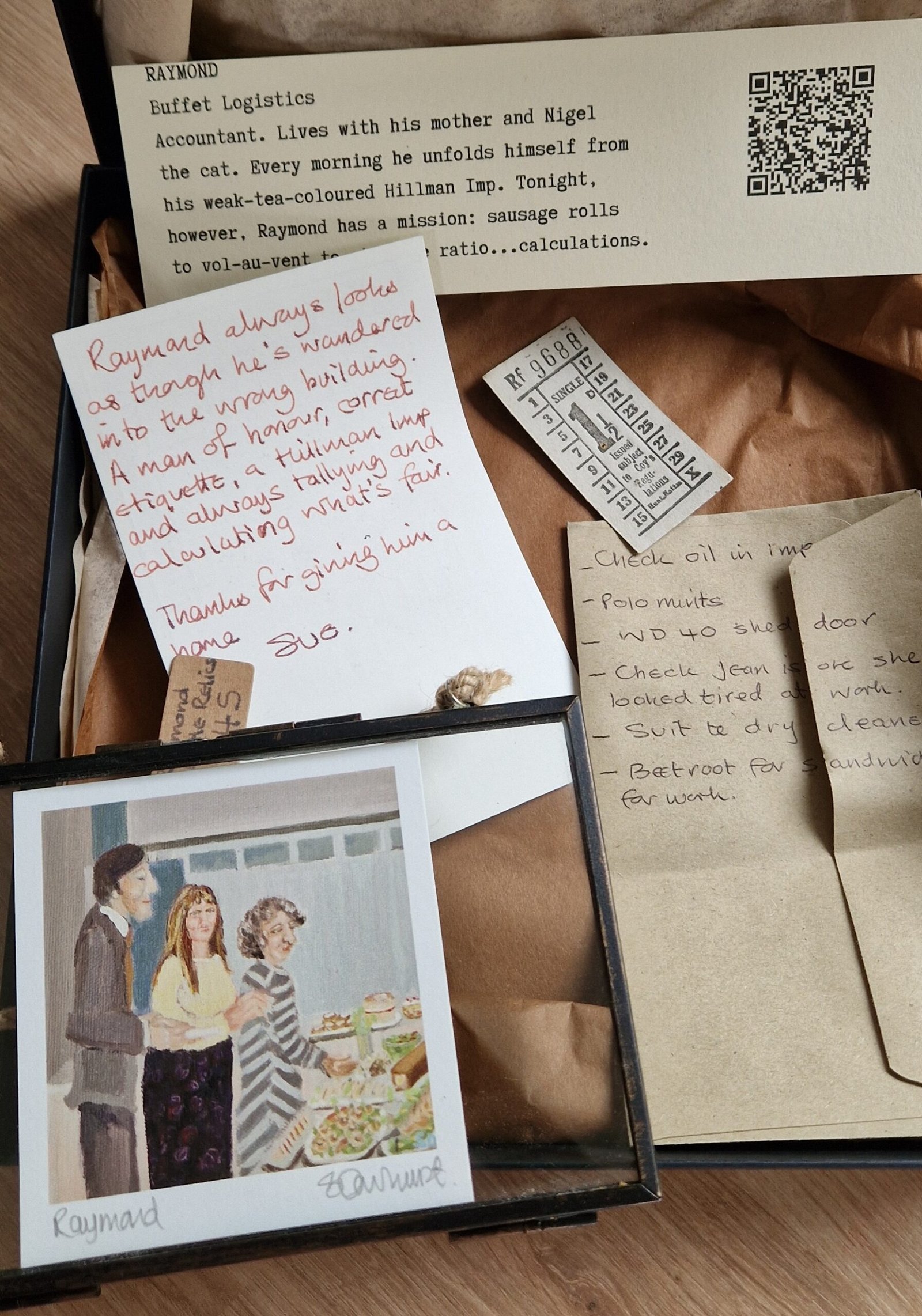 Raymond at the Buffet Little Relic handwritten note with reminders from his imagined life