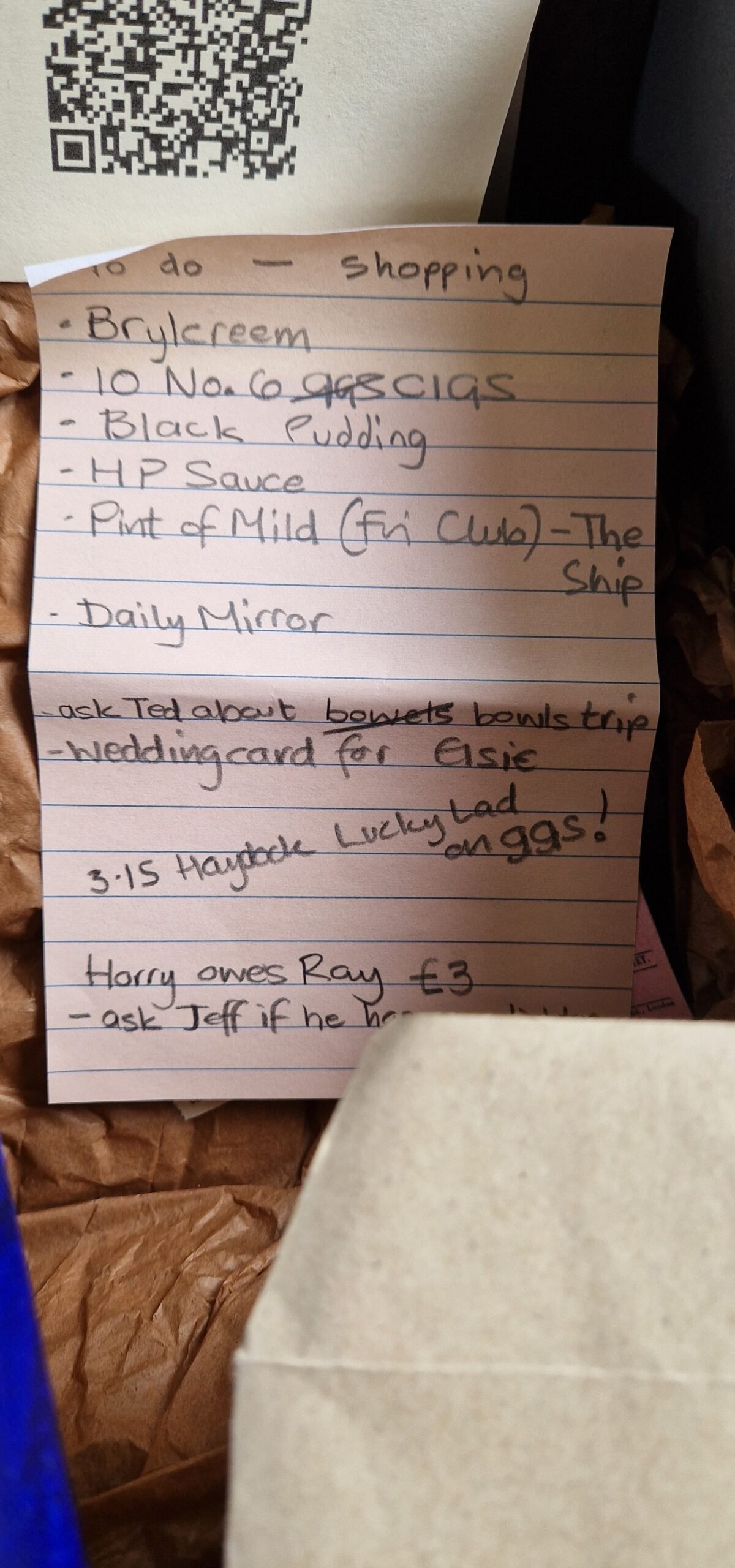 Harry Relic Box 'to do' list and memorabilia