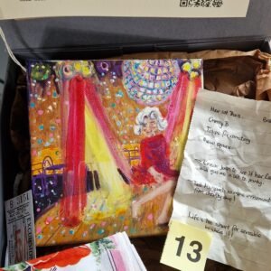 Bridie Northern character painting original depicting 1970s 'do' in a found Relic Box by Sue Dewhurst