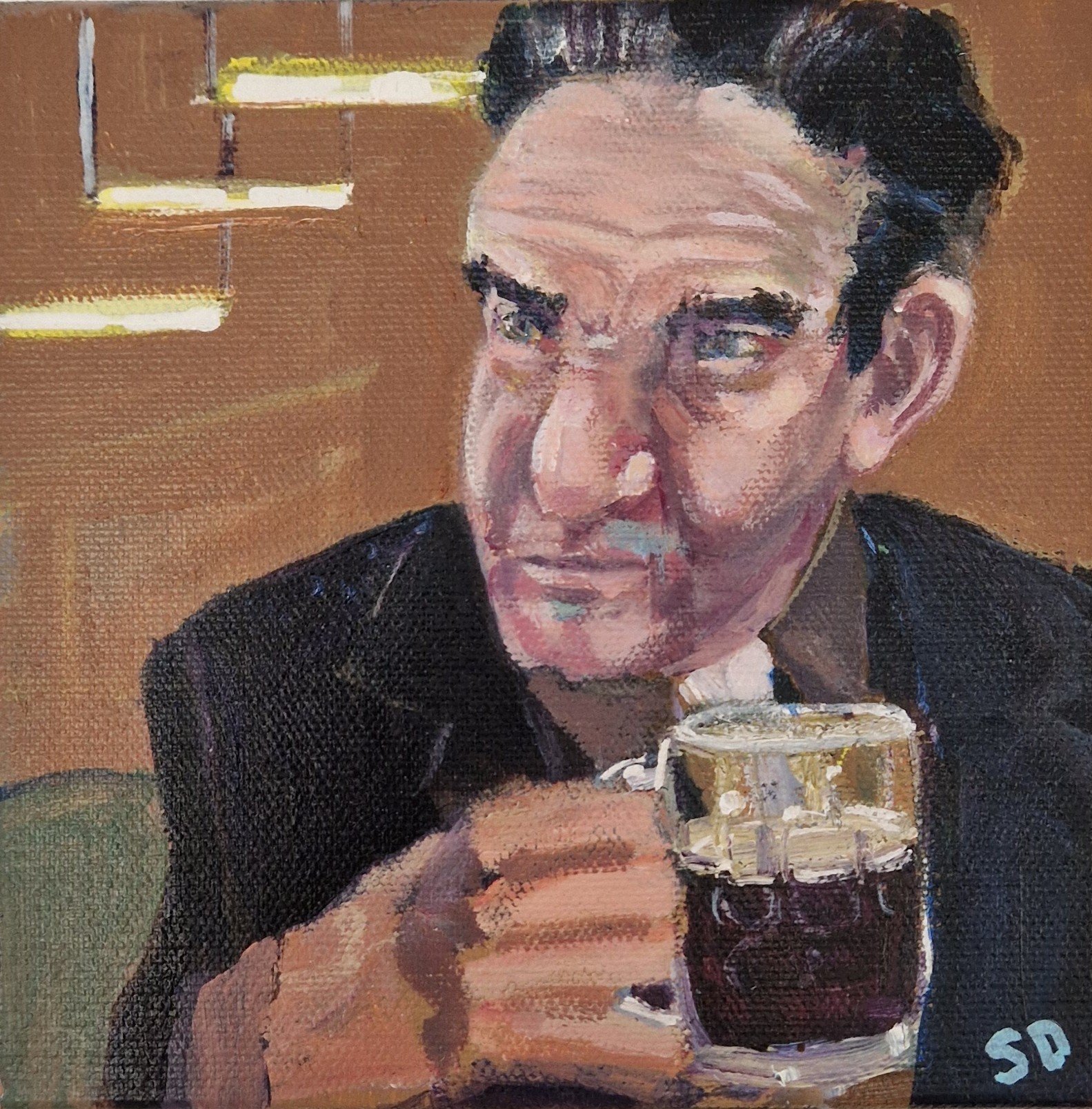 Close-up of Harry original Northern character painting by Sue Dewhurst