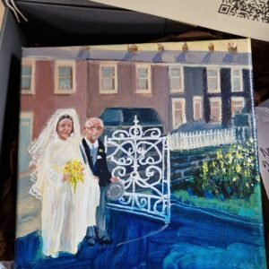 The Nervous Arrival original nervous bride painting in a found Relic Box by Sue Dewhurst
