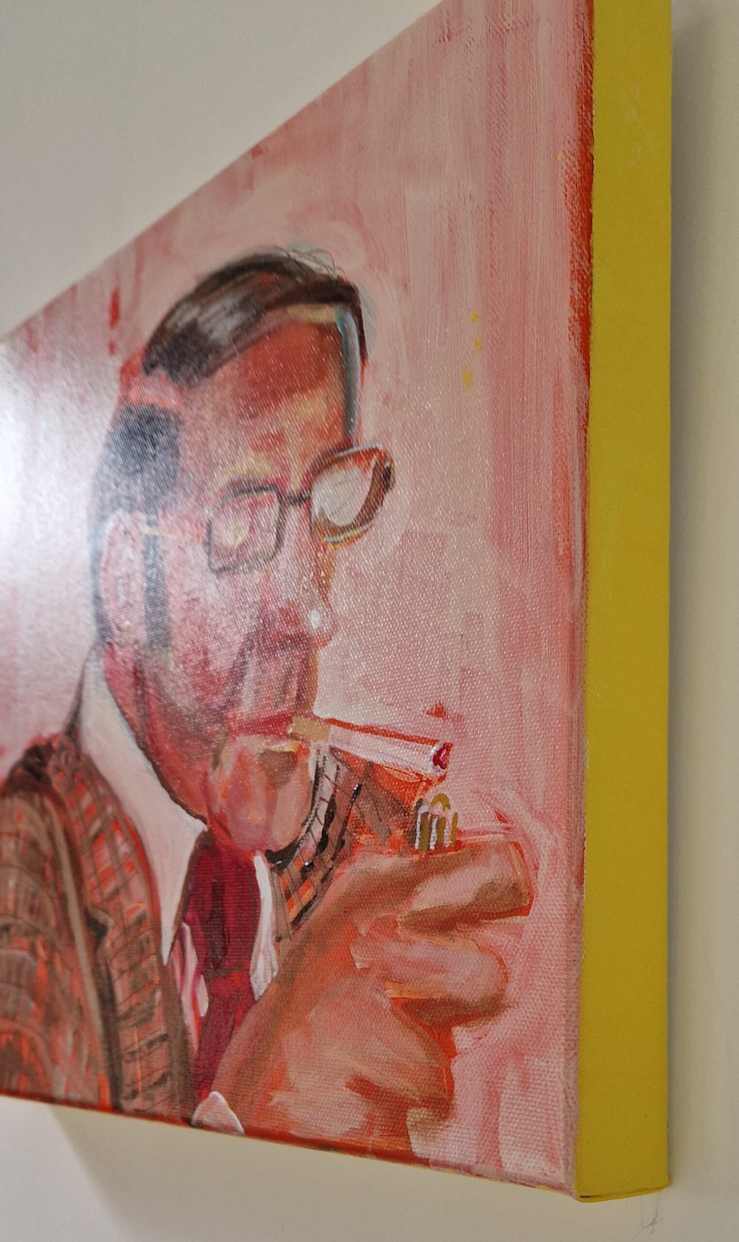 Side view of Ronnie original painting from The Flat Series by Sue Dewhurst