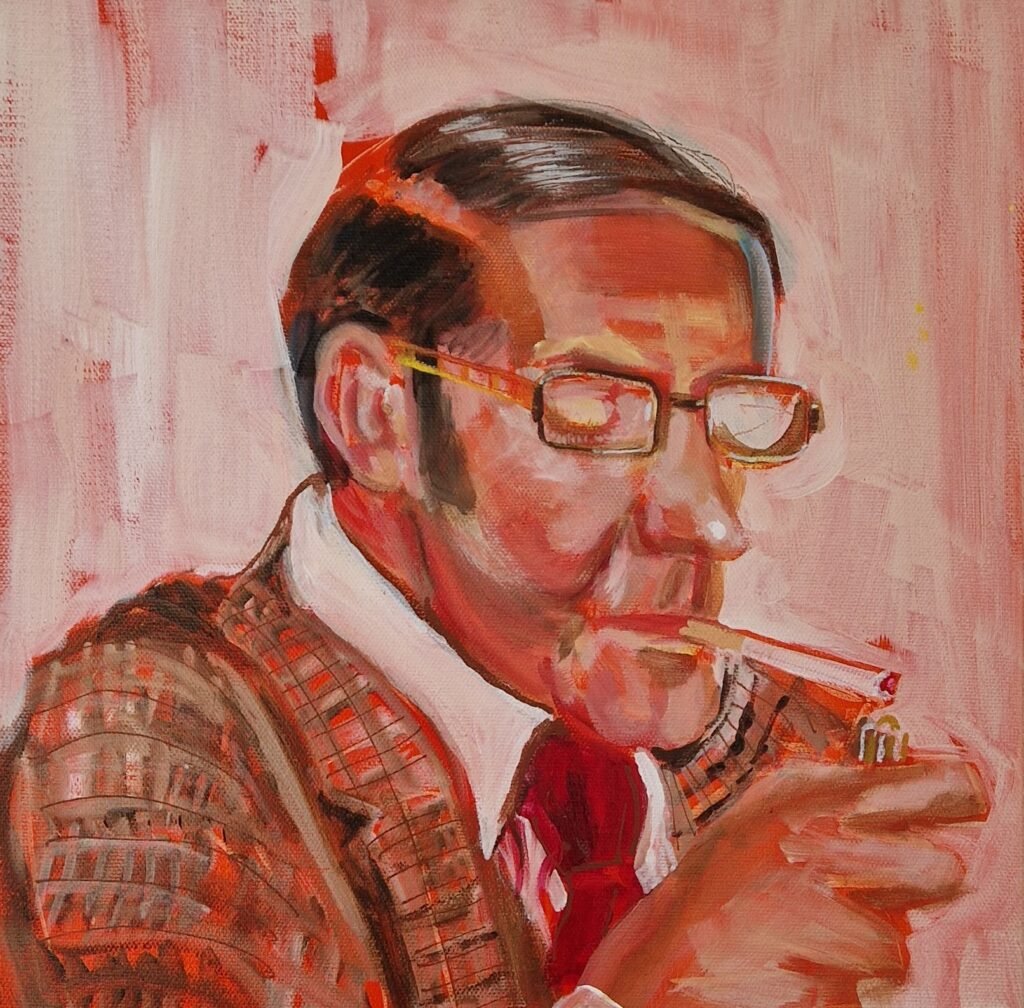 Ronnie original Northern character painting from The Flat Series by Sue Dewhurst