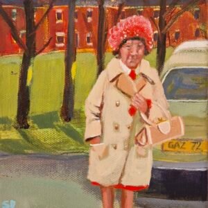 Pink Hat original character painting Relic Box by Sue Dewhurst