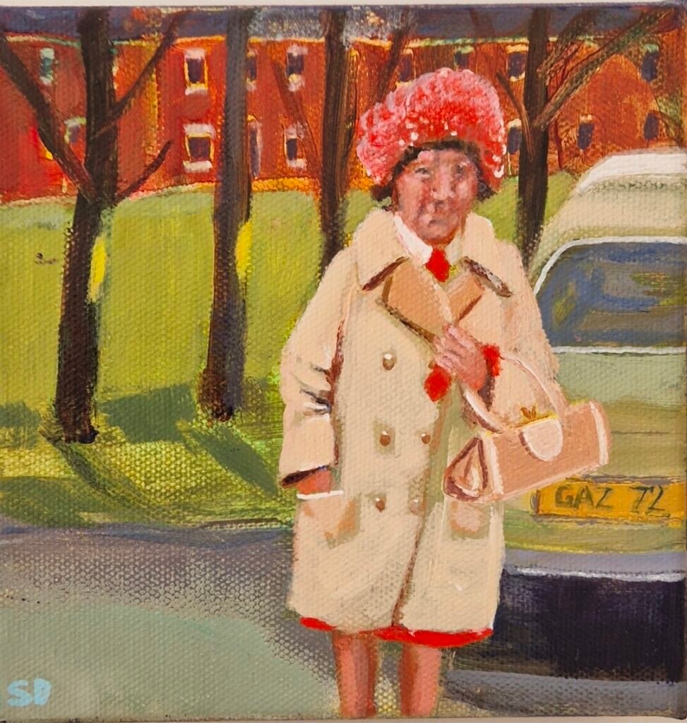 Pink Hat original character painting Relic Box by Sue Dewhurst